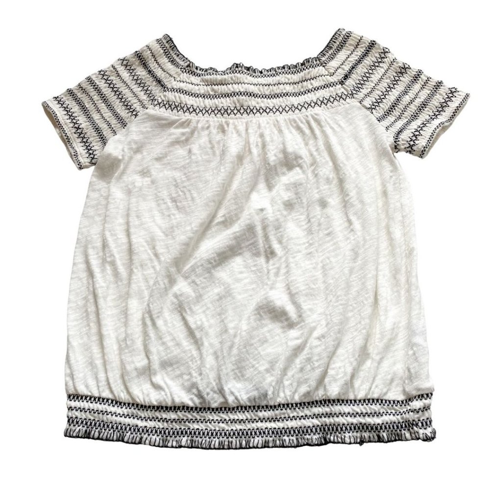 Anthropologie Deletta Smocked Boat Neck Blouse Women's Top Size Extra Small
